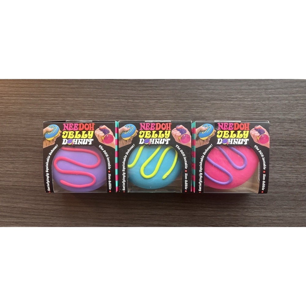 LOT OF 3 NeeDoh Jelly Dohnut Drizzle/Swirl Donut - Nee Doh RARE Squishy Toy